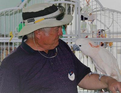 Dad at Best Friends in 2009 with one of his favorite animals there.  You can see his volunteer name tag in the pic.